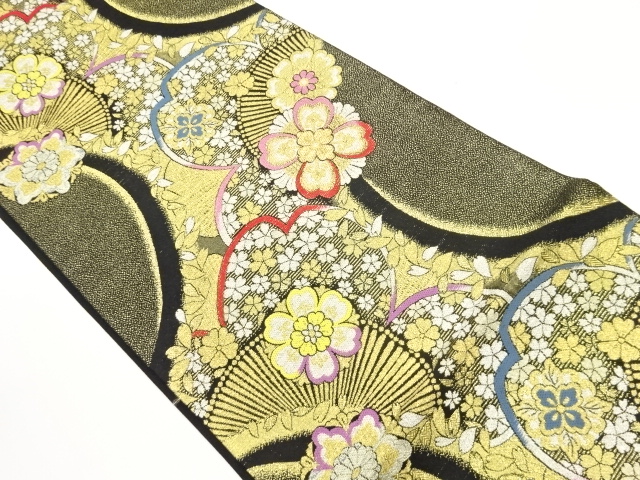 JAPANESE KIMONO / FUKURO OBI / SILK / WOVEN FLORAL CREST & SAKURA